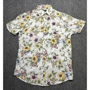 Daniel K Floral Shirt Mens Medium White Rayon Short Sleeve‎ Button Front Casual